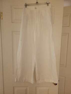 Halston Women's White Wide-Leg Linen Blend Pants